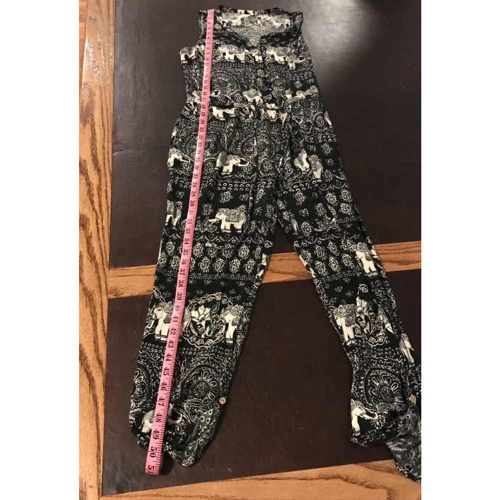 Anthro Lilka Elephant Print Jumpsuit S Jaipur Button Front Boho - Picture 6 of 12